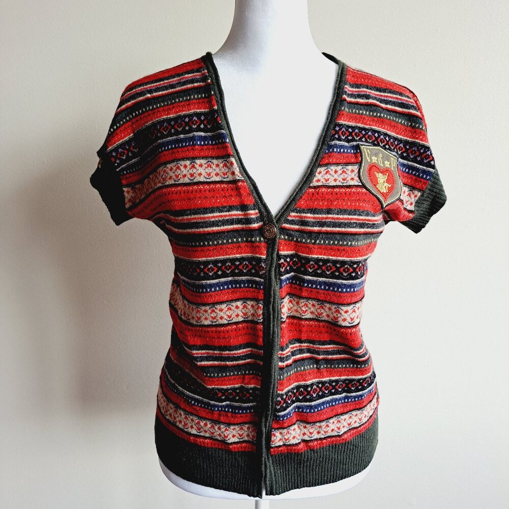 NEW VDP Italian Women's Knit Red Green Vest Sweater Size 38 / US 2-4